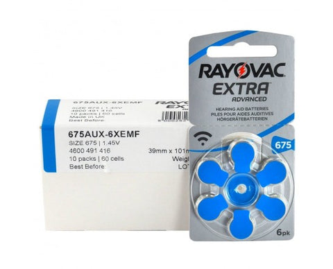 Rayovac Extra Advanced 675 klausos aparatų baterijos, 60 vnt.