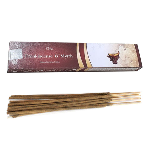 Smilkalai frankincense & myrrh, rudos aromatinės lazdelės su dėžute, apie 20 cm ilgis, pakuotės variantas