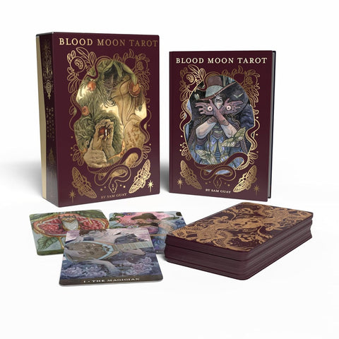 Blood Moon Tarot prabangi taro kaladė su knyga, 78 akvarelės kortos