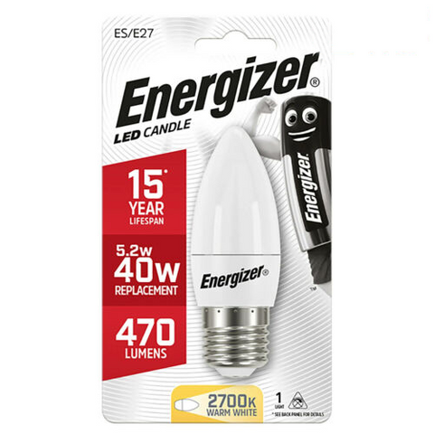 Energizer LED žvakės formos lemputė E27 5,2W 2700K A+
