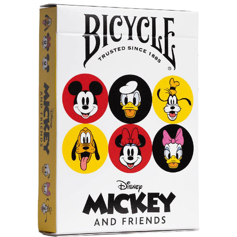 Bicycle kortos Mickey and Friends, priekinis baltas dėklas su šešių Disnejaus personažų spalvotais apskritimais