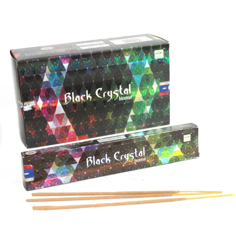 Smilkalai Black Crystal aromatiniai, juodo kristalo pakuotėje, rodoma iš priekio su dviem dėžutėmis ir trimis lazdelėmis