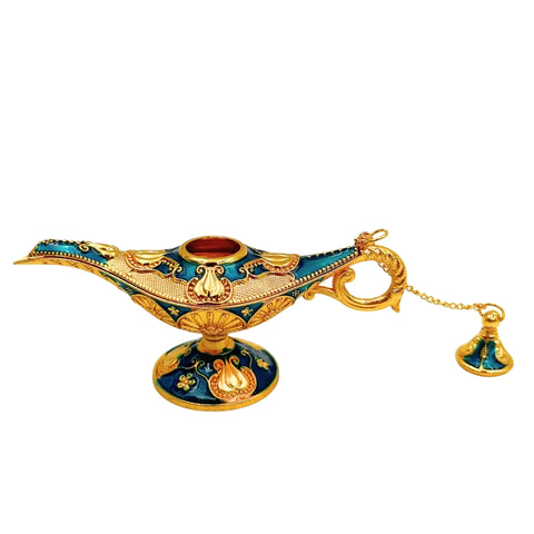 Dekoratyvinė Aladino lempa iš metalo – tamsiai mėlyna su auksu, 12 cm