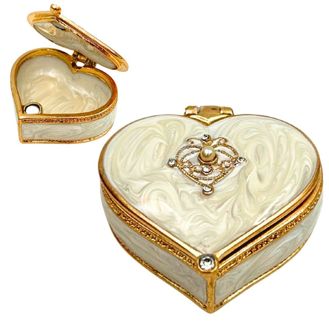 Prabangi širdelės formos papuošalų dėžutė su kristalais, balta auksinė dovanai