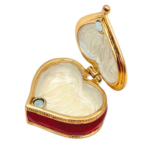 Raudona širdies formos papuošalų dėžutė su kristalais, romantiškai dovanai