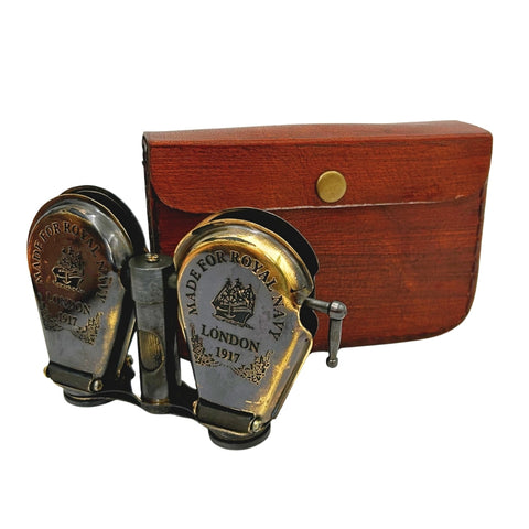 Retro žalvariniai žiūronai su odiniu dėklu – vintage dovana