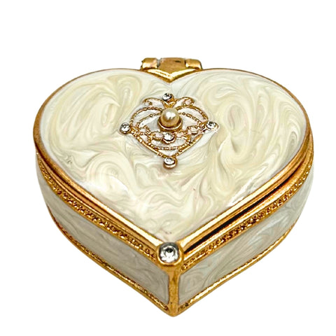 Prabangi širdelės formos papuošalų dėžutė su kristalais, balta auksinė dovanai
