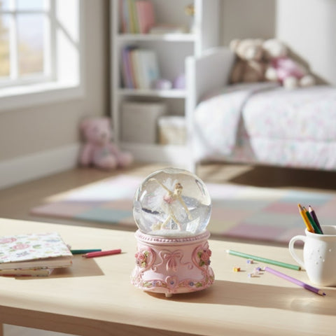 Muzikinė dėžutė su šokančia balerina stiklo gaublyje, 15 cm, Gulbių ežeras