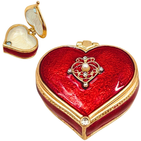 Raudona širdies formos papuošalų dėžutė su kristalais, romantiškai dovanai