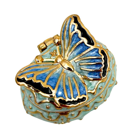 Metalinė drugelio formos papuošalų dėžutė su kristalais, emaliuota