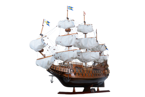 Vasa burlaivio modelis su išskleistomis burėmis – kolekcinis, rankų darbo