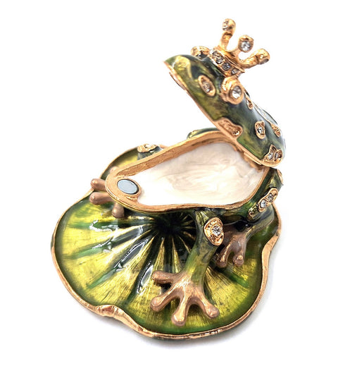 Emaliuota metalinė dėžutė su kristalais „Varlė“ – papuošalams, dovana