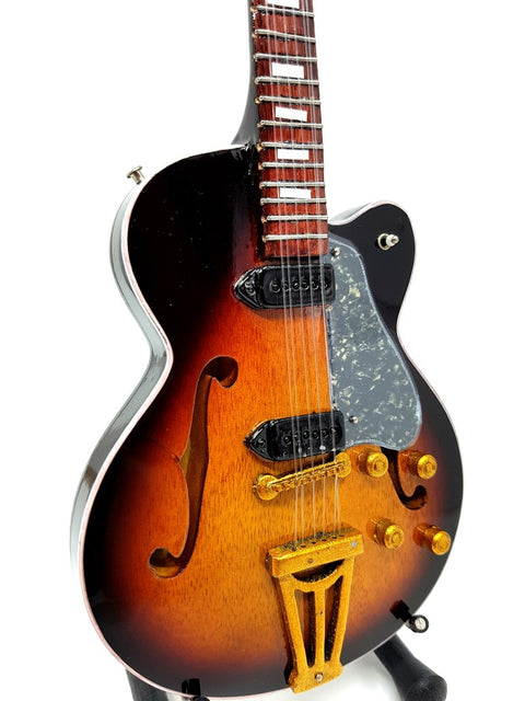 Mini gitara „Rock’n’Roll“, 1:4, rankų darbo raudonmedžio su stovu