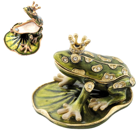 Emaliuota metalinė dėžutė su kristalais „Varlė“ – papuošalams, dovana