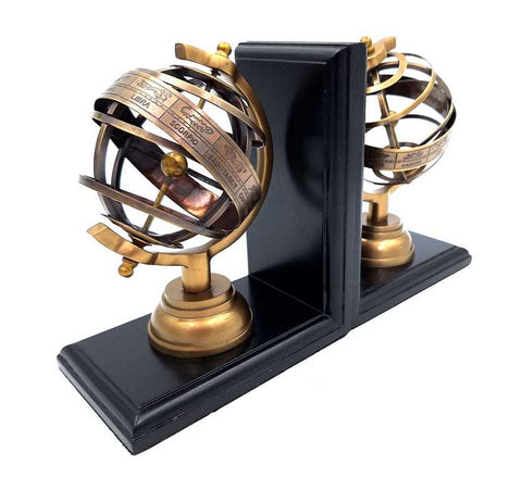 Elegantiški astrolabijos knygų laikikliai iš metalo ir medžio, rinkinys 2 vnt.