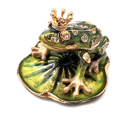 Emaliuota metalinė dėžutė su kristalais „Varlė“ – papuošalams, dovana