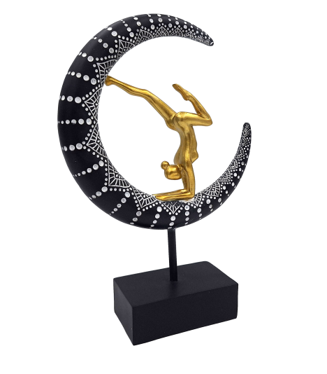 Abstrakti dekoratyvinė figūrėlė „Gimnastė“ – auksinė ant mėnulio, juoda