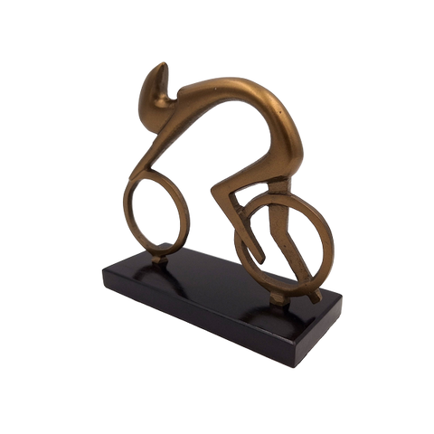 Minimalistinė dviratininko figūrėlė – metalas, medinė bazė, dovanai