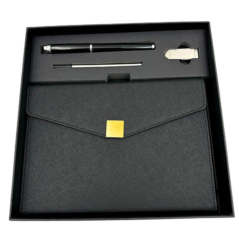Prabangus verslo dovanų rinkinys: A5 užrašų knyga, rašiklis, 16GB USB