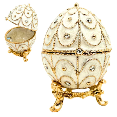 Fabergé stiliaus emalinis kiaušinis – juvelyrinė dėžutė su kristalais