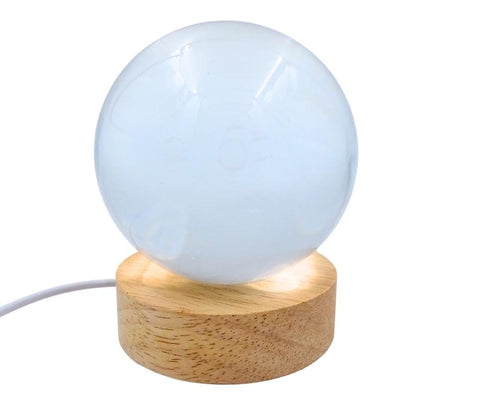 Paukščių Tako LED stiklo rutulys su medine baze, USB, 8 cm – magiška lempa