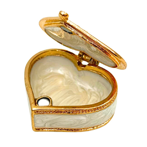 Prabangi širdelės formos papuošalų dėžutė su kristalais, balta auksinė dovanai