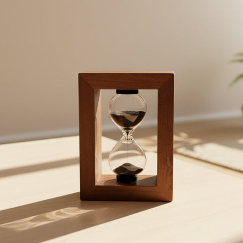 3 minučių smėlio laikrodis mediniame rėme – arbatai, žaidimams, biurui