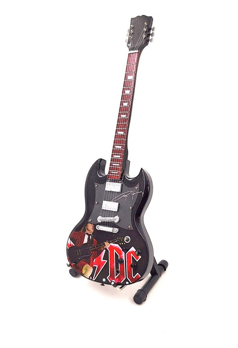 Miniatiūrinė 24,5 cm gitara, Angus Young stilius – raudonmedžio, kolekcinė