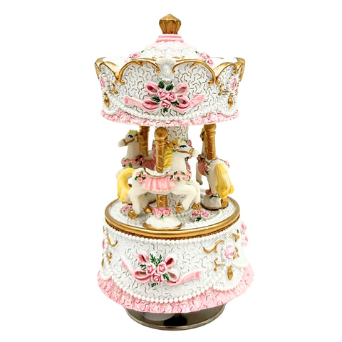 Muzikinė dėžutė karuselė su žirgeliais – pastelinė rožinė, Dangaus pilis