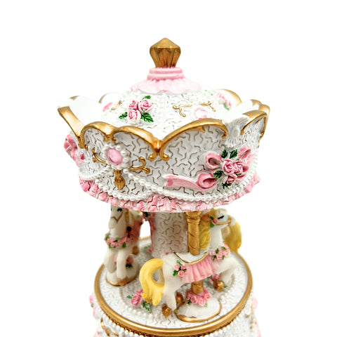 Muzikinė dėžutė karuselė su žirgeliais – pastelinė rožinė, Dangaus pilis