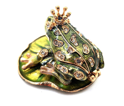 Emaliuota metalinė dėžutė su kristalais „Varlė“ – papuošalams, dovana