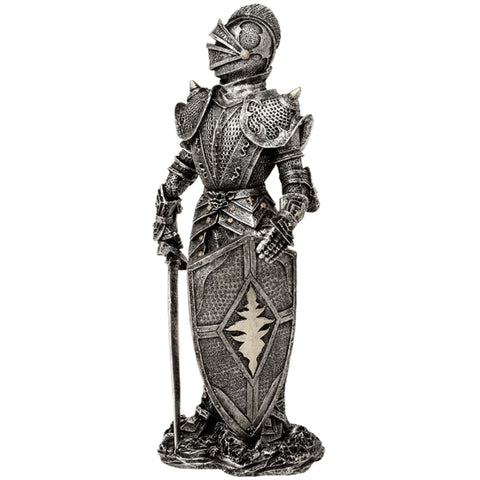 Sidabrinė riterio statulėlė 30 cm – elegantiška interjero dekoracija