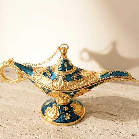 Dekoratyvinė Aladino lempa iš metalo – tamsiai mėlyna su auksu, 12 cm
