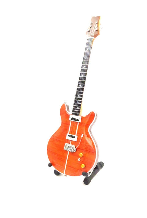 Mini gitara Santanos stiliumi, mahagonas 1:4, kolekcinė su stovu
