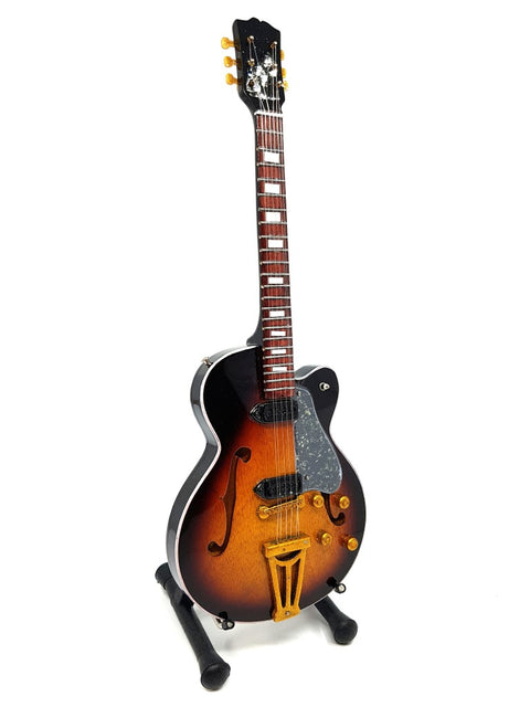 Mini gitara „Rock’n’Roll“, 1:4, rankų darbo raudonmedžio su stovu