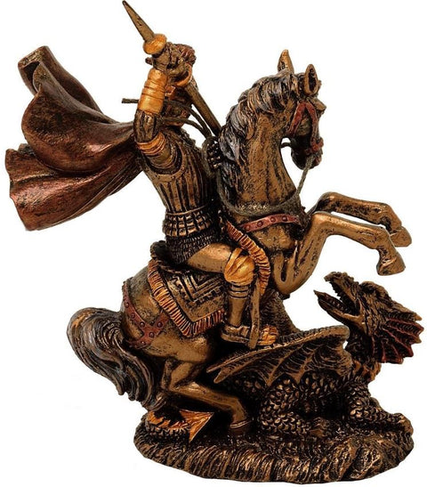 Šv. Jurgio statulėlė su drakonu, vario atspalvio, 13 cm