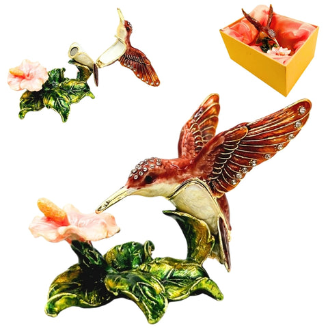 Kristalais dekoruota kolibrio formos atidaroma papuošalų dėžutė