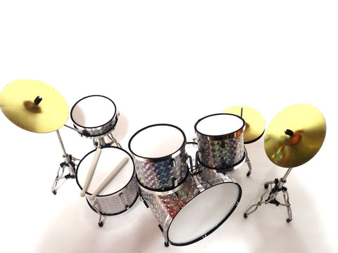 Mini būgnų dekoracija 1:5, sidabrinis chromas – dovana būgnininkui