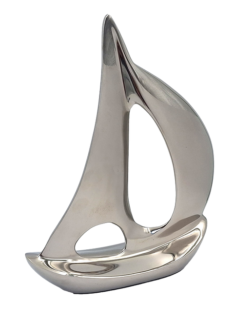 Metalinė jachtos dekoracija 36 cm – sidabrinė, jūrinio stiliaus interjerui