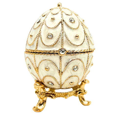 Fabergé stiliaus emalinis kiaušinis – juvelyrinė dėžutė su kristalais
