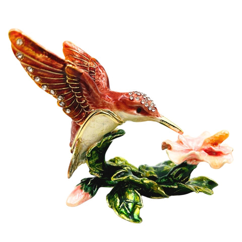 Kristalais dekoruota kolibrio formos atidaroma papuošalų dėžutė