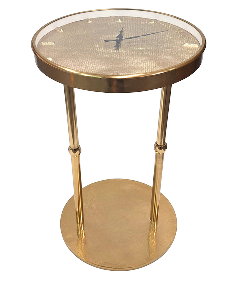 Elegantiškas auksinis metalinis staliukas su laikrodžiu 40×40×60