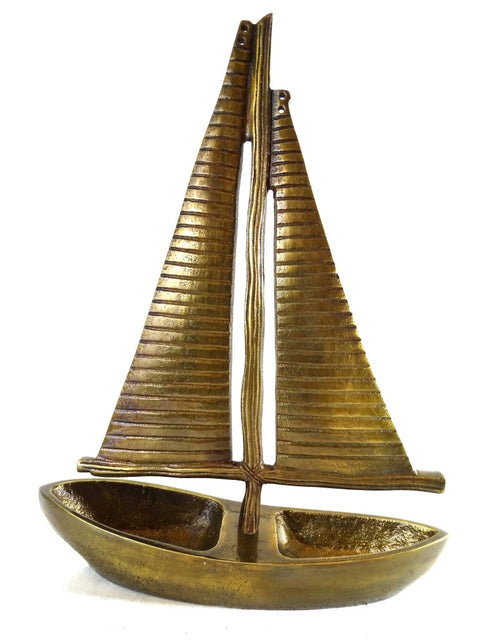 Aliuminio jachtos modelis, 38 cm – antikinis auksas, jūrinis dekoras