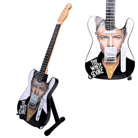 Kolekcinė mini gitara, įkvėpta Davido Bowie – 1:4, mahagonas, su stovu, fanams