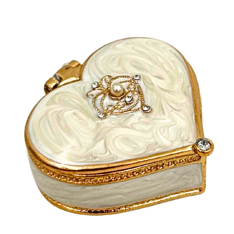 Prabangi širdelės formos papuošalų dėžutė su kristalais, balta auksinė dovanai