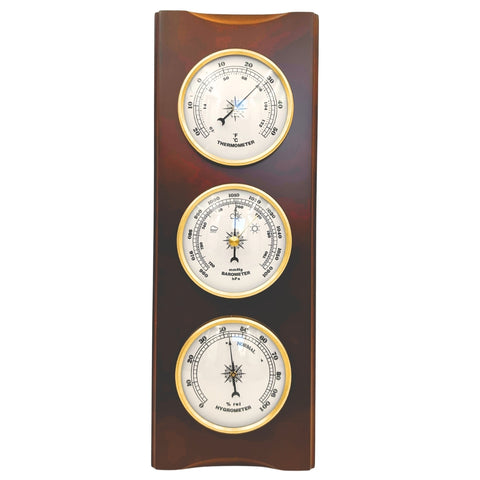 Retro sieninė orų stotelė 36 cm: barometras, termometras, higrometras medinė