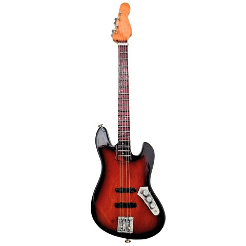 Mini dekoratyvinė gitara 15 cm su stovu, Sunburst spalvos, 1:6 mastelis