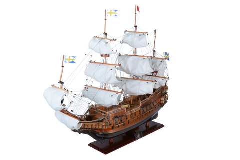 Vasa burlaivio modelis su išskleistomis burėmis – kolekcinis, rankų darbo