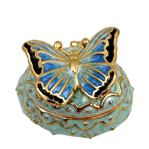 Metalinė drugelio formos papuošalų dėžutė su kristalais, emaliuota