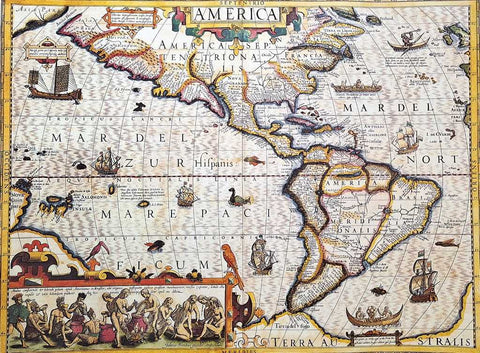 Amerikos žemėlapis 1628 – J. Hondijaus istorinė reprodukcija, 37,5×50 cm